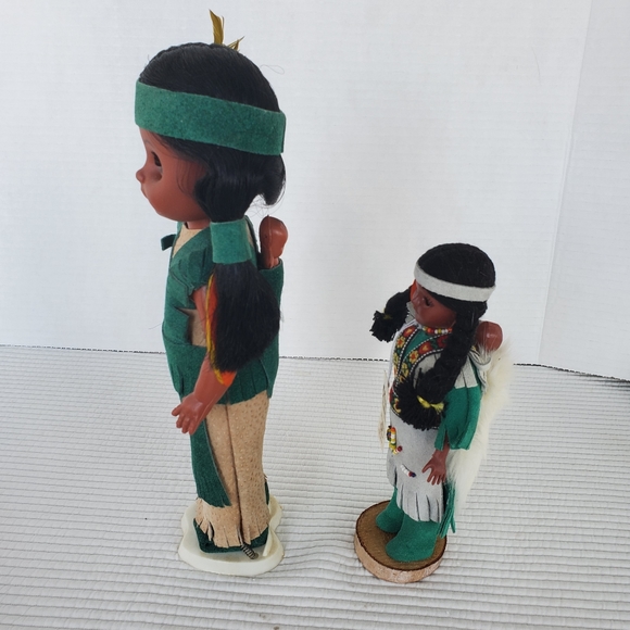 2 Native American Mom Papoose Baby Doll Hard Plastic Vintage Quebec… - Picture 4 of 9